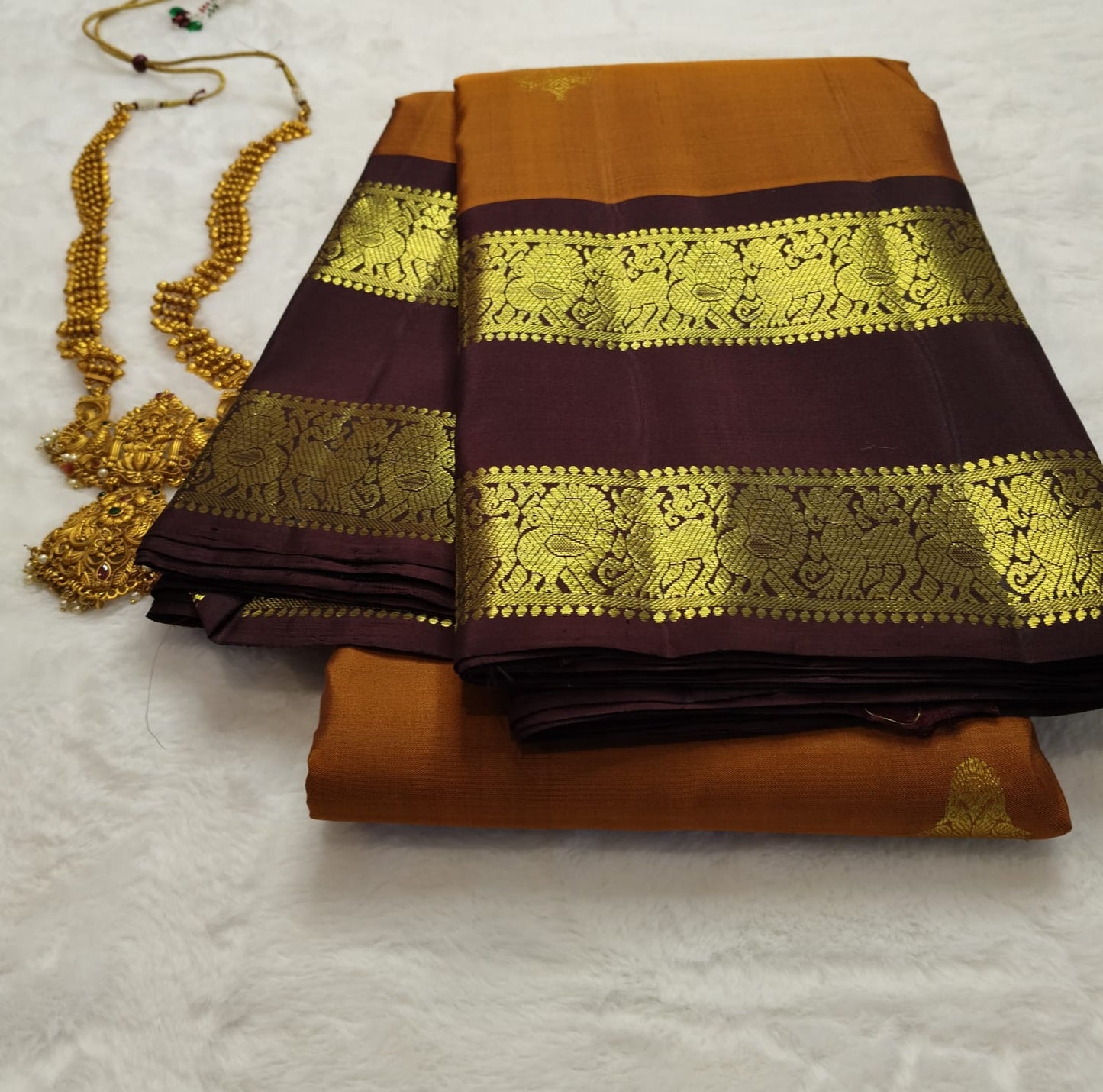 Pure Silk Saree  Rust Orange With Chocolate Brown (PSS-31)