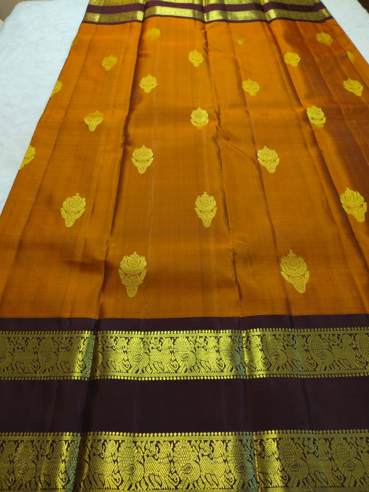 Pure Silk Saree  Rust Orange With Chocolate Brown (PSS-31)