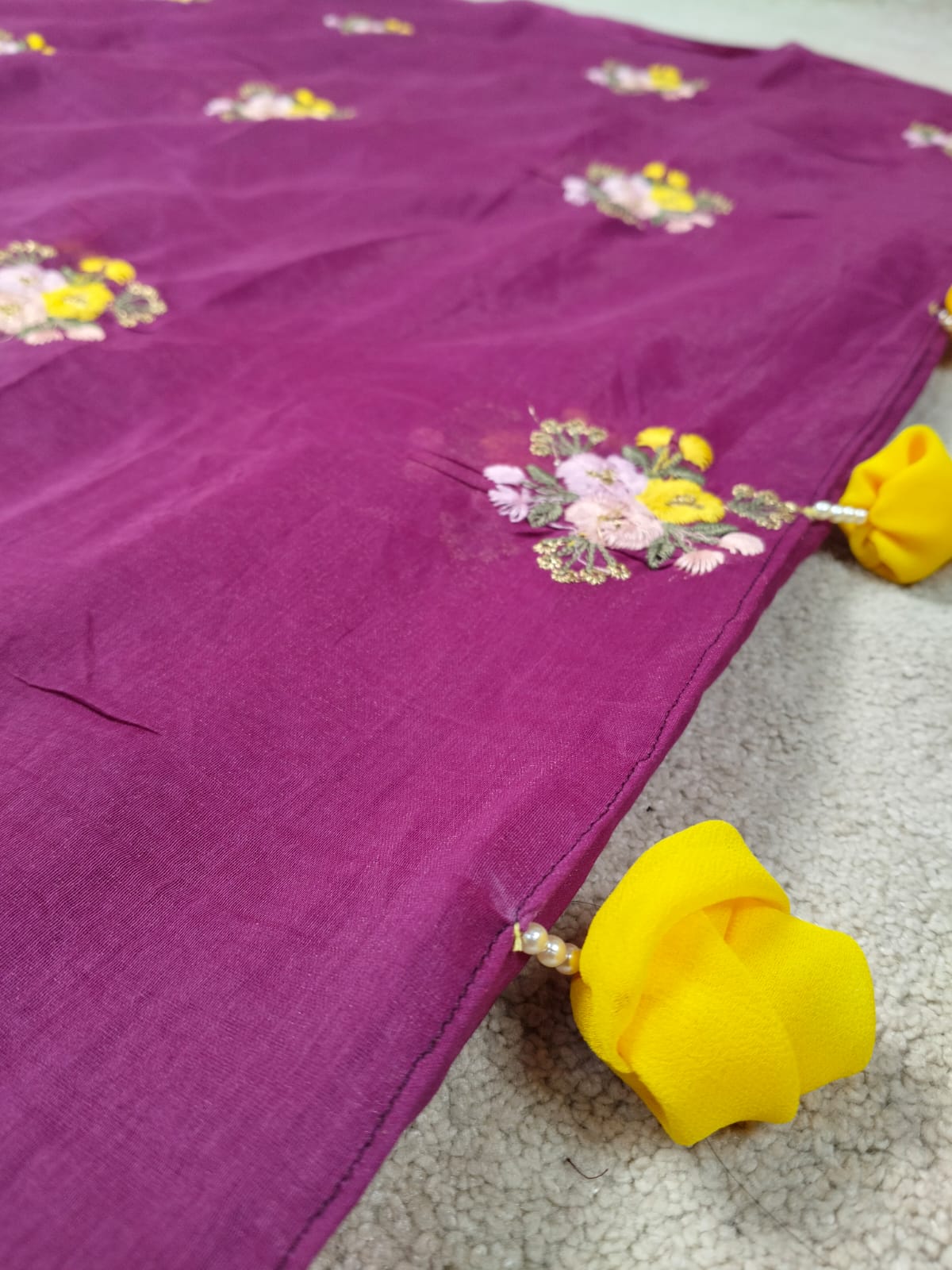 Pure Mul Chanderi Embroidery Saree (Floral without Butta) with Blouse Piece(Code PMCE-03)