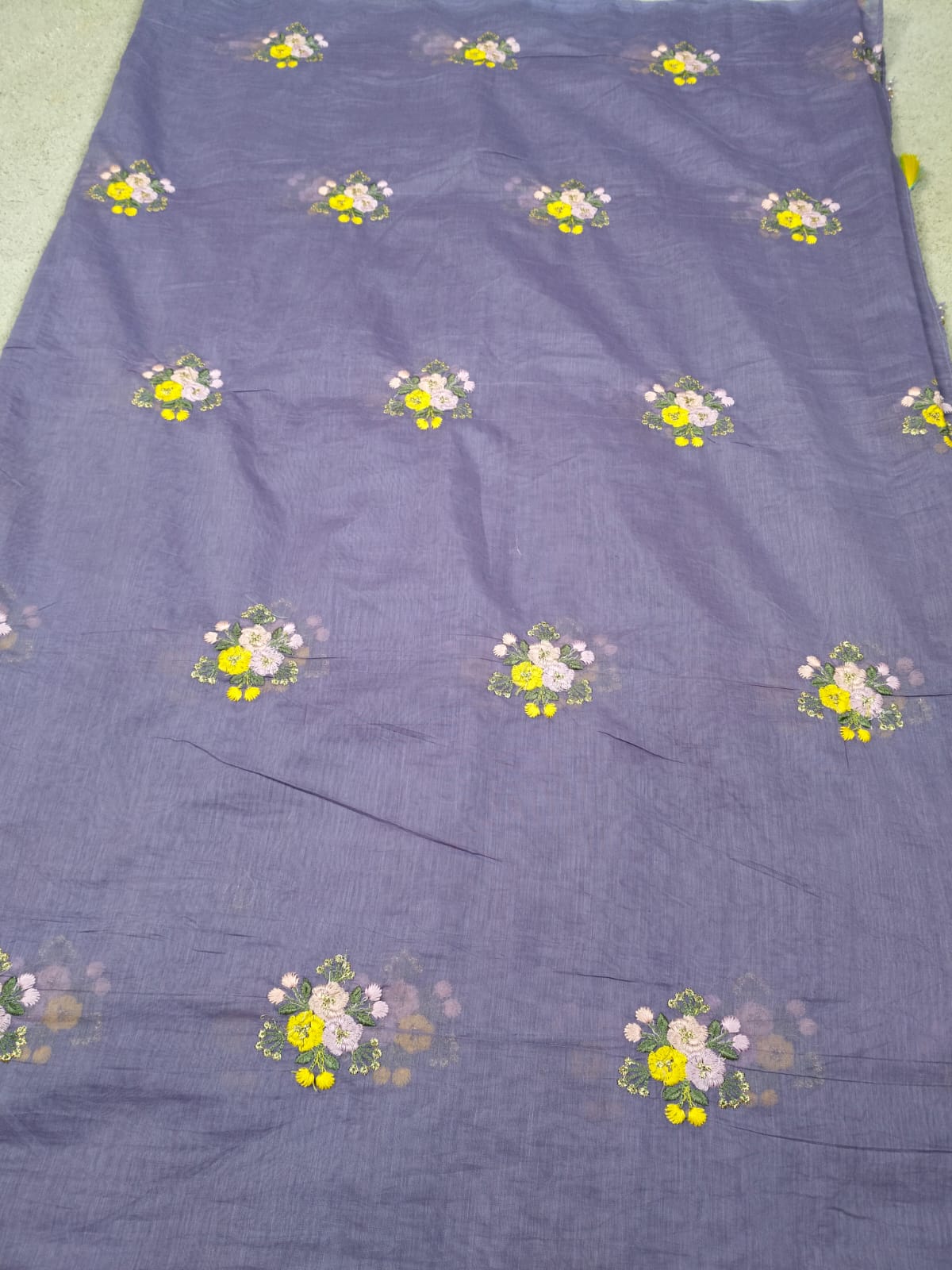 Pure Mul Chanderi Embroidery Saree (Floral without Butta) with Blouse Piece(Code PMCE-03)