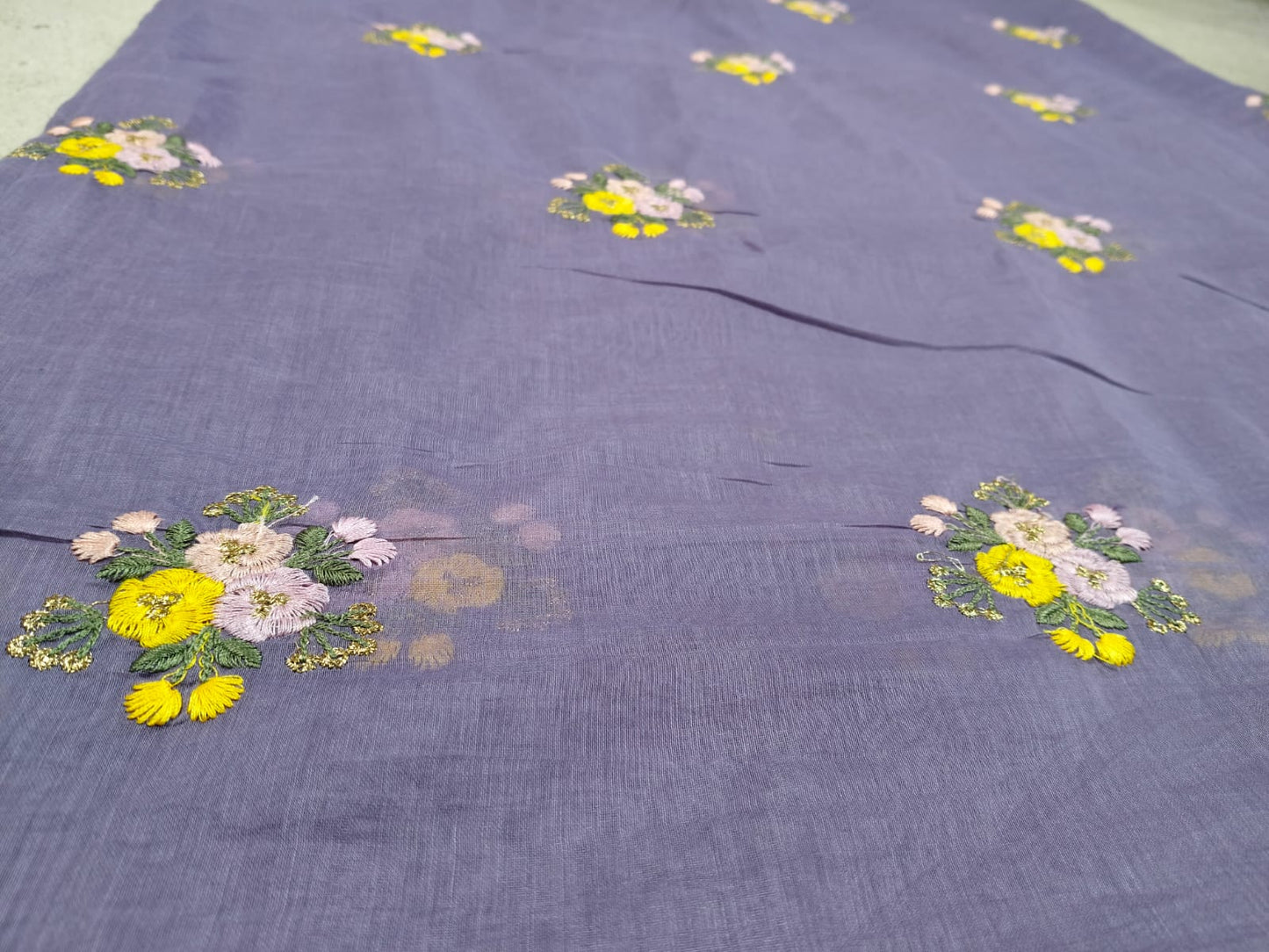 Pure Mul Chanderi Embroidery Saree (Floral without Butta) with Blouse Piece(Code PMCE-03)