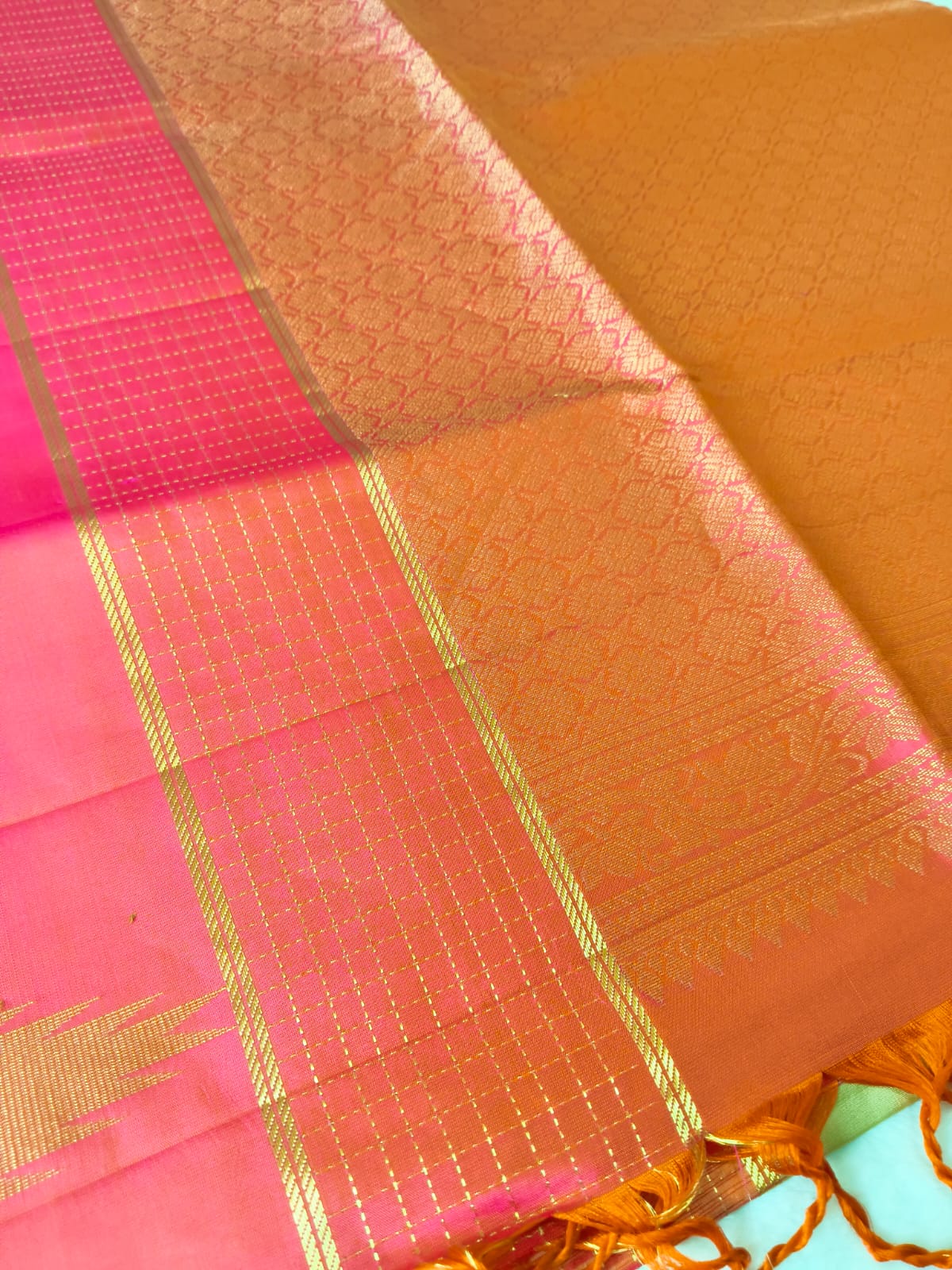 Pure Silk Saree-Beige & Rani Pink(Code PSS-16)