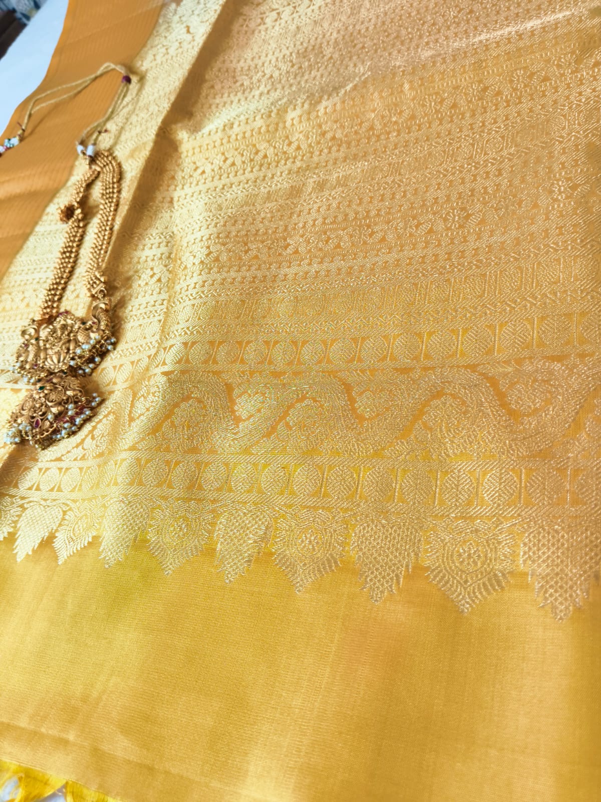 Pure Silk Saree –Mustard Yellow &  Beige(Code PSS-13)