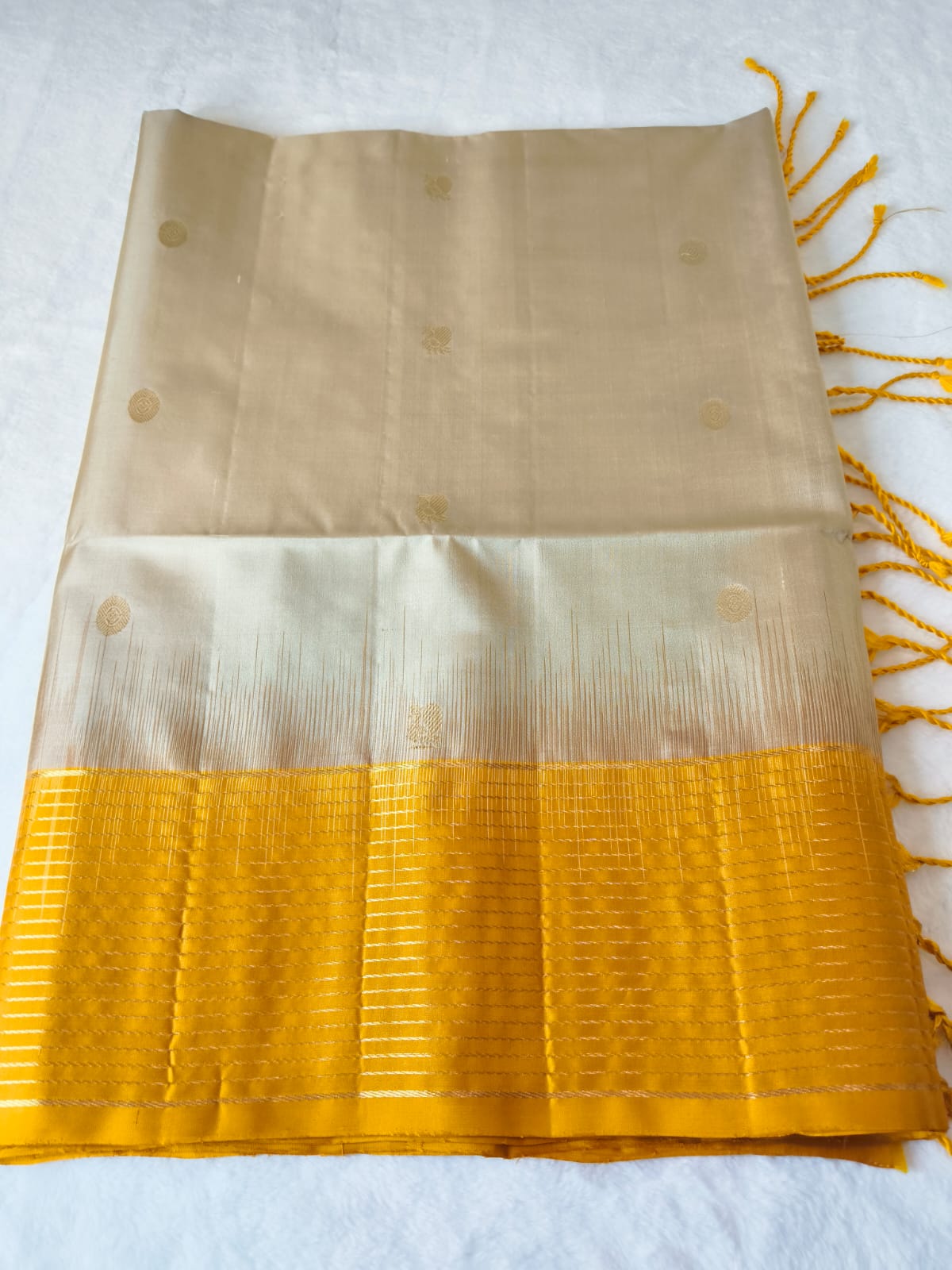 Pure Silk Saree –Mustard Yellow &  Beige(Code PSS-13)