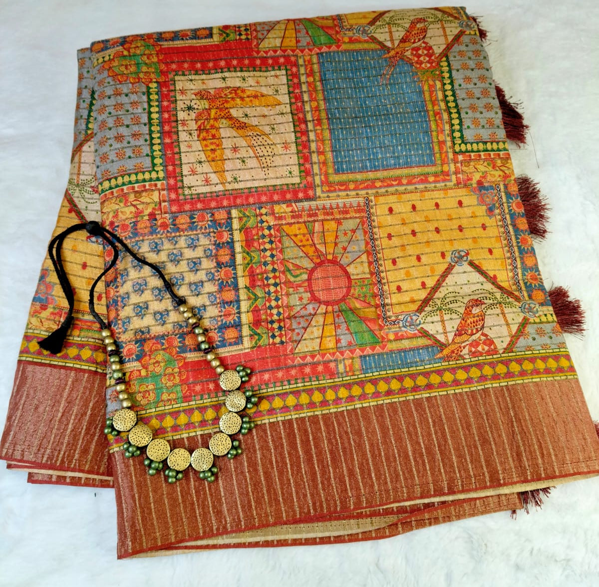 Mughal Art Tissue Saree – Intricate Heritage Motifs(Code MS-01)