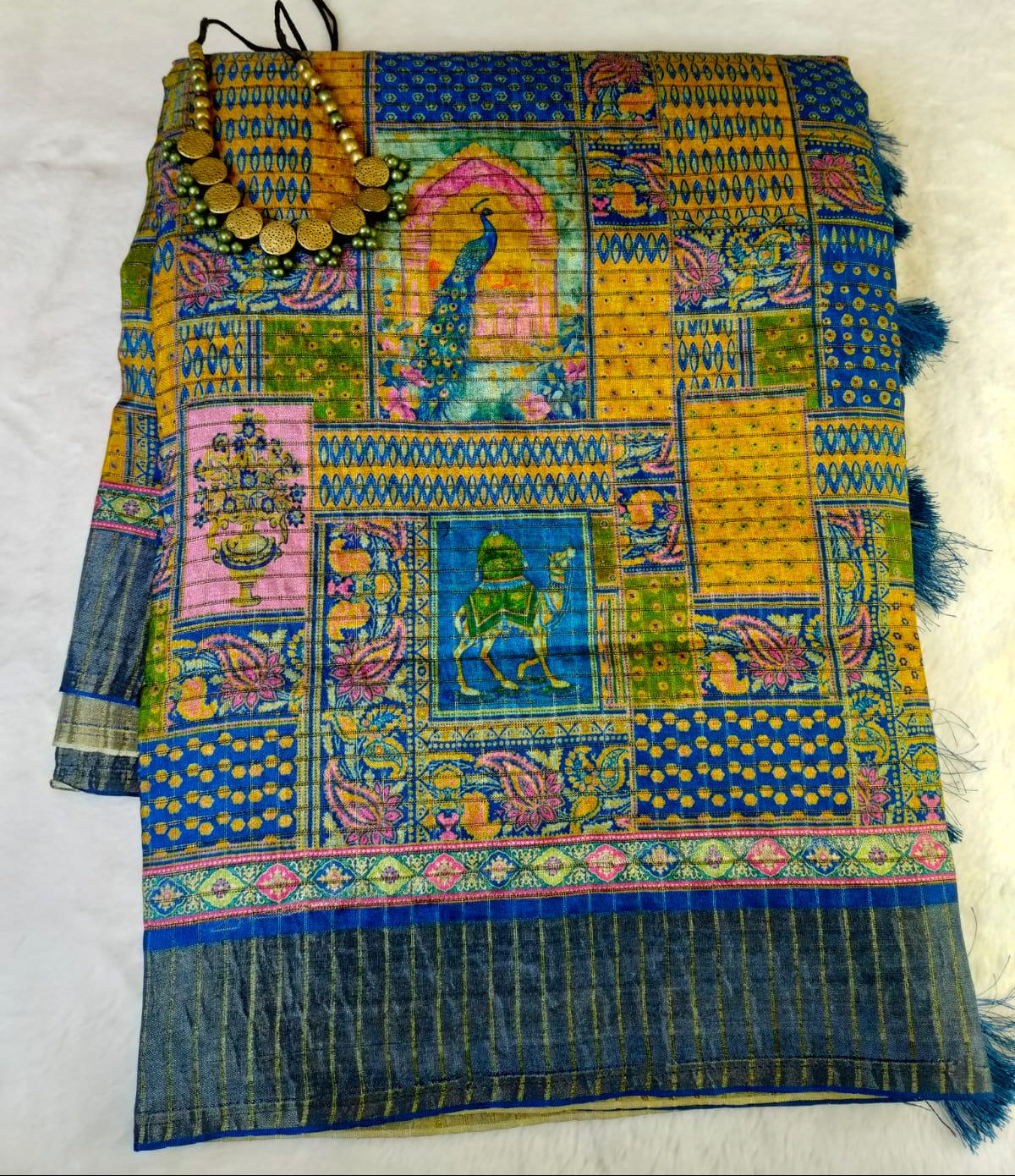 Mughal Art Tissue Saree – Intricate Heritage Motifs(Code MS-01)