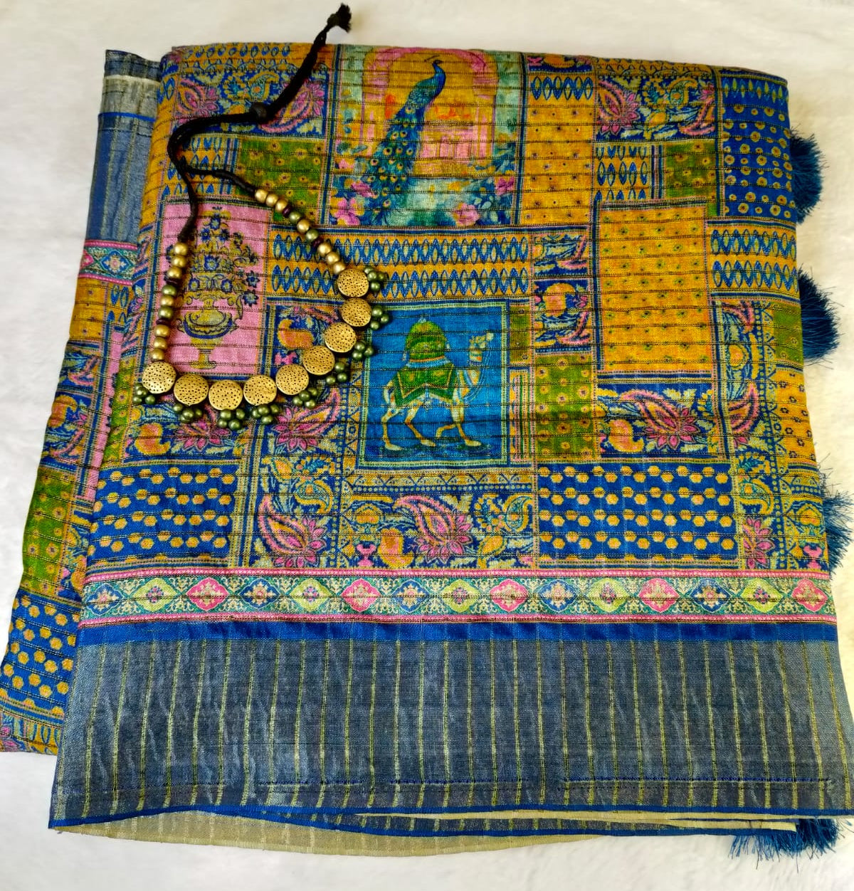 Mughal Art Tissue Saree – Intricate Heritage Motifs(Code MS-01)