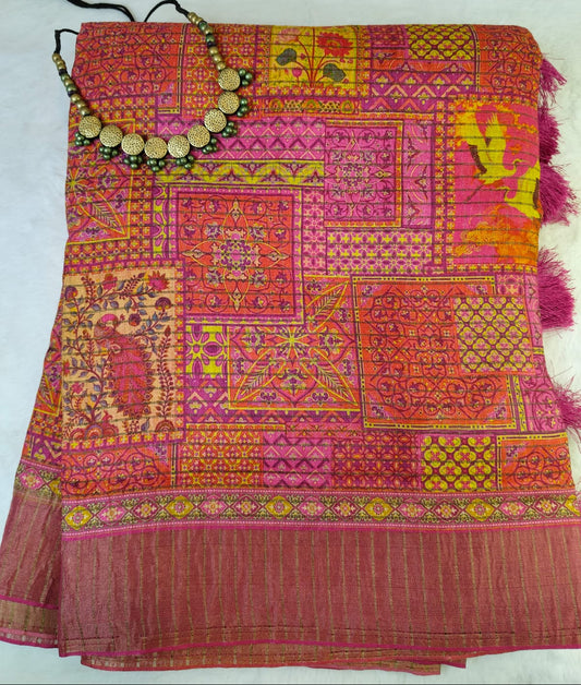 Mughal Art Tissue Saree – Intricate Heritage Motifs(Code MS-01)