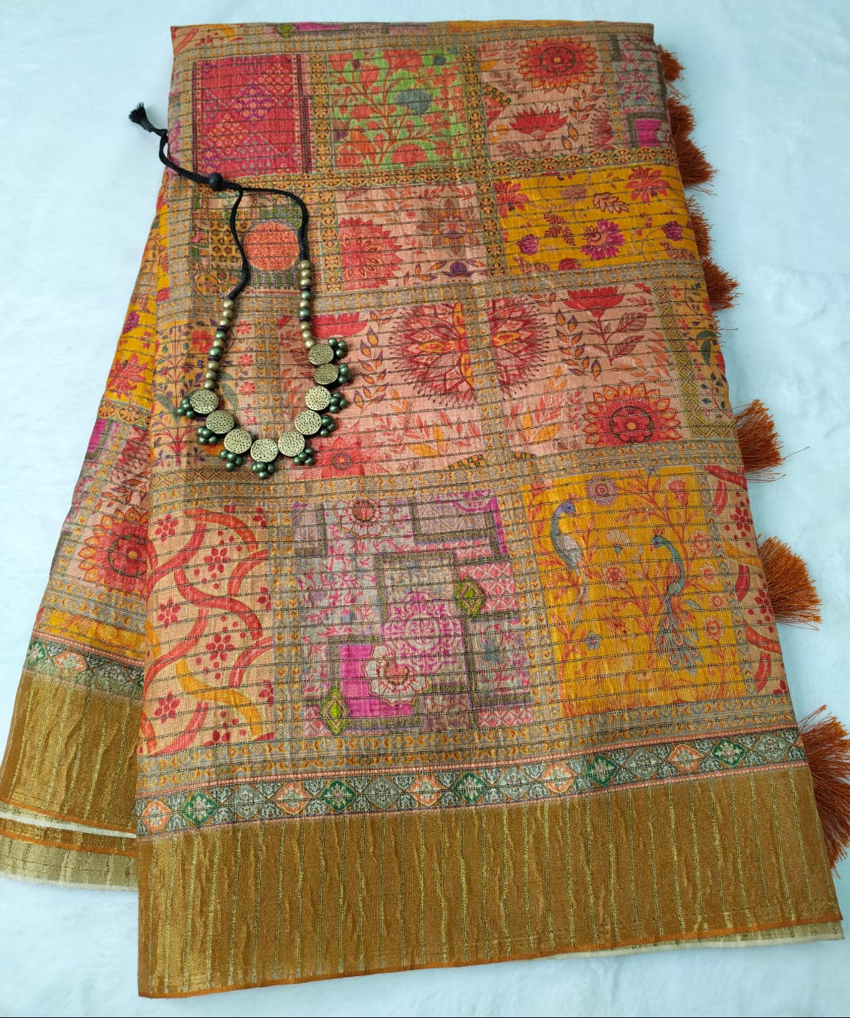 Mughal Art Tissue Saree – Intricate Heritage Motifs(Code MS-01)