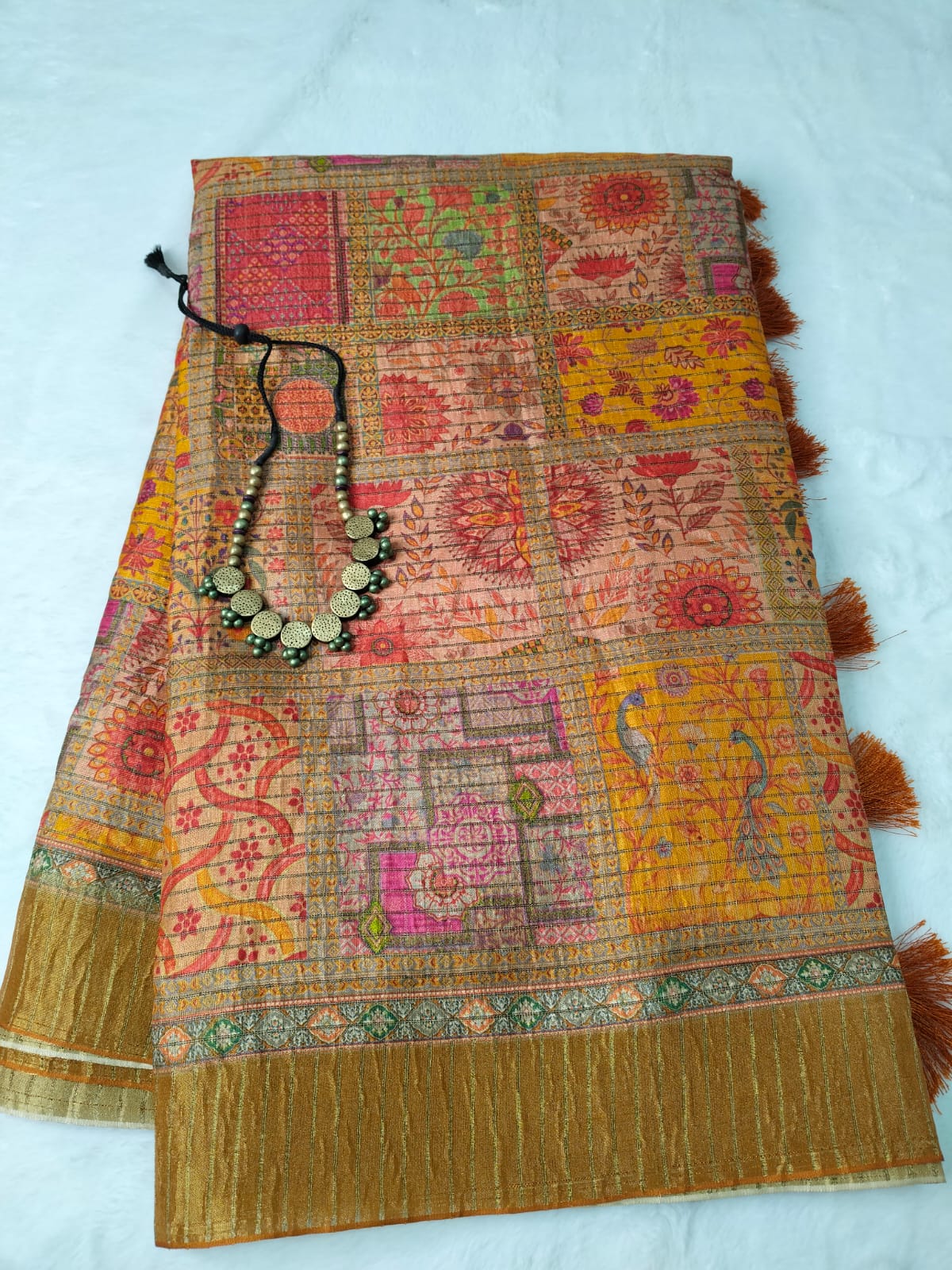 Mughal Art Tissue Saree – Intricate Heritage Motifs(Code MS-01)