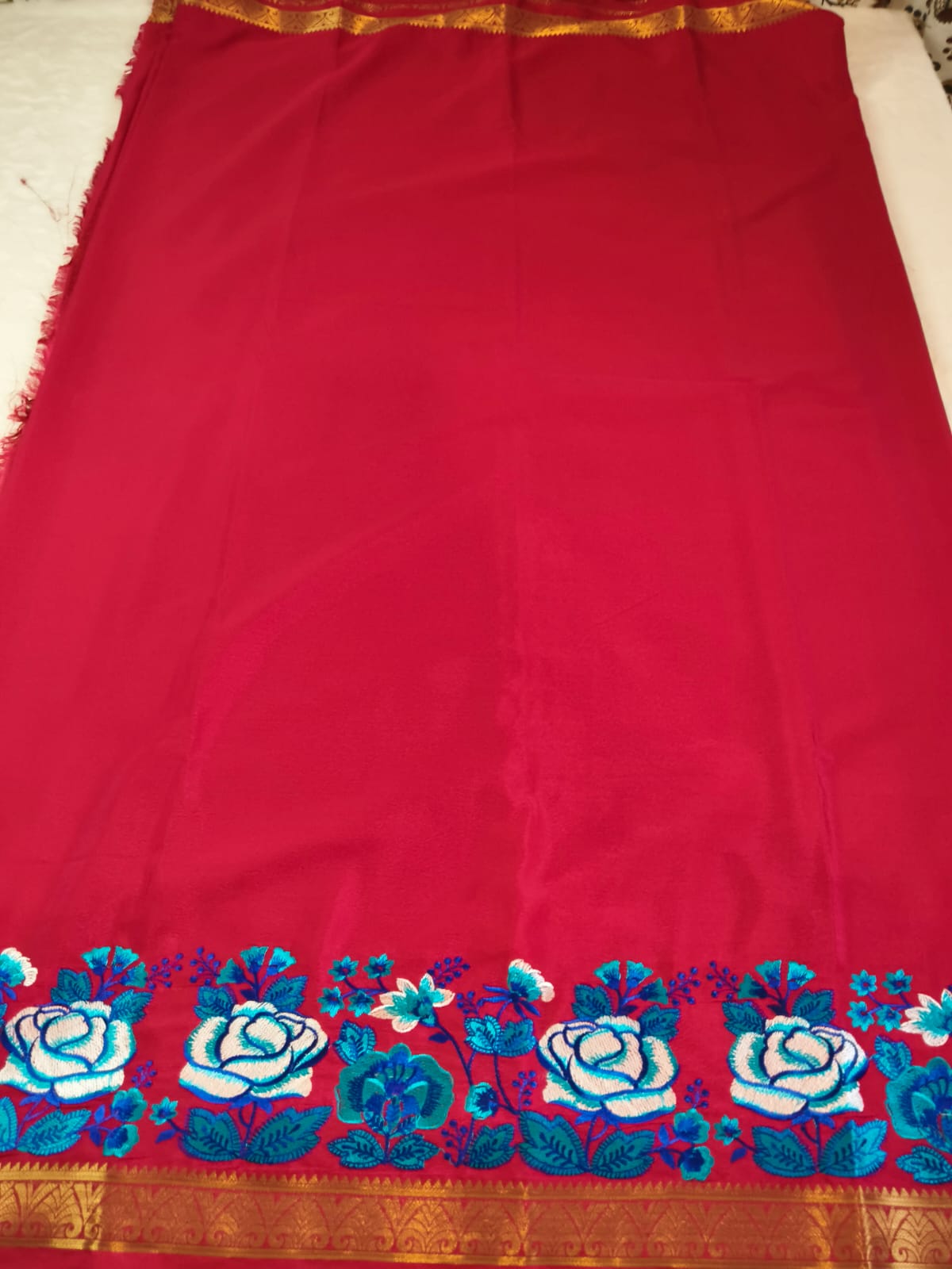 Semi Crepe Embroidery Work Saree(Code SS-31 )