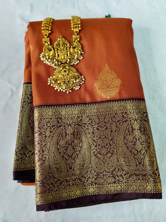 Pattu Silk Saree Rust Orange Wth Dark Brown Border(PTS-01)