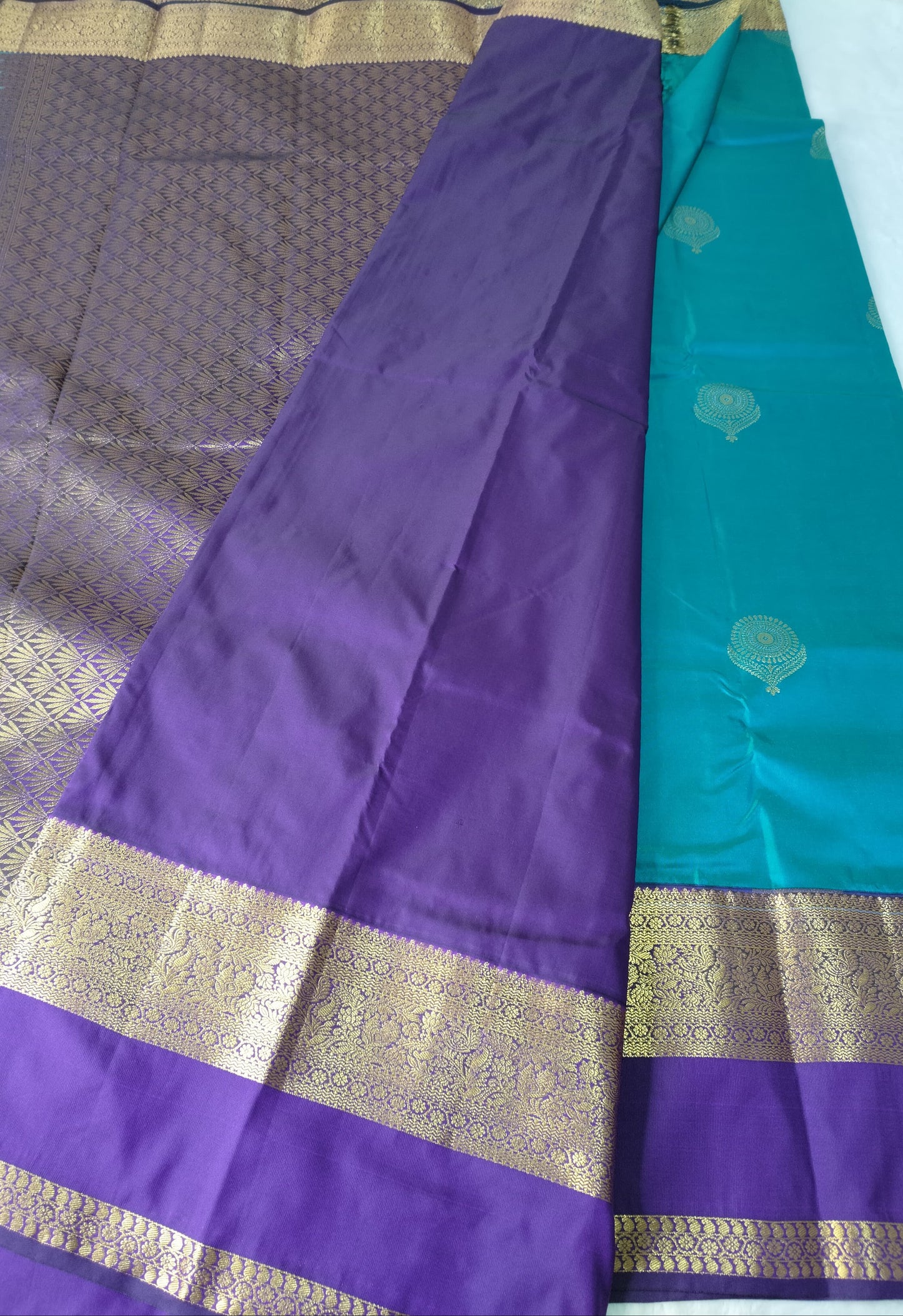 Pattu Silk Saree Teal With Dark Purple Bentex Border(PTS-15)