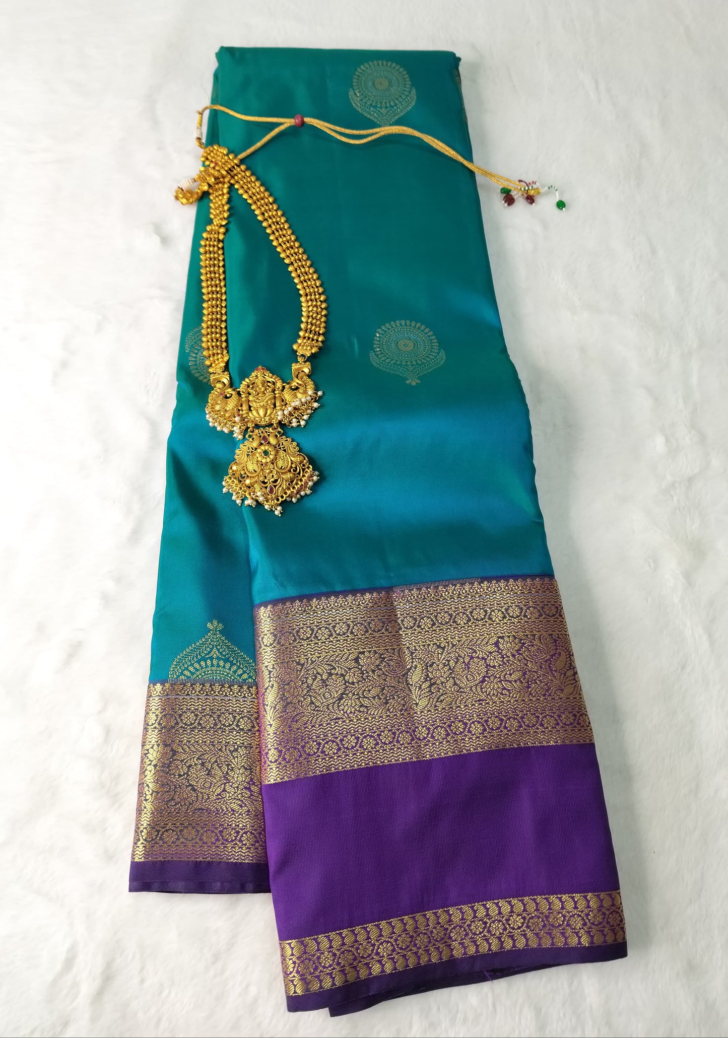 Pattu Silk Saree Teal With Dark Purple Bentex Border(PTS-15)