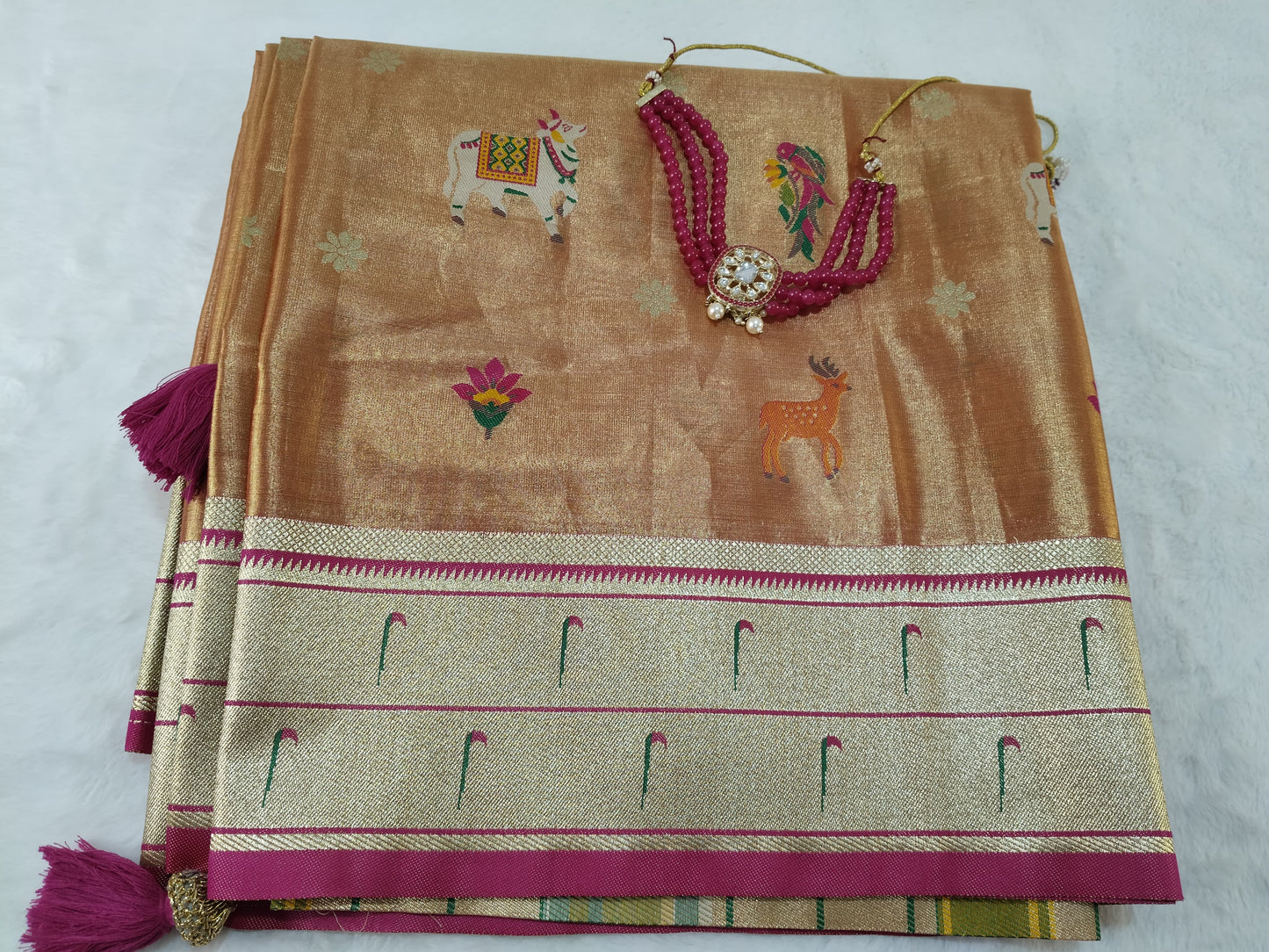 Luxurious Antique Gold Art Tissue Paithani Saree (TPS-01)
