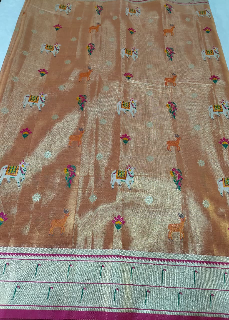 Luxurious Antique Gold Art Tissue Paithani Saree (TPS-01)