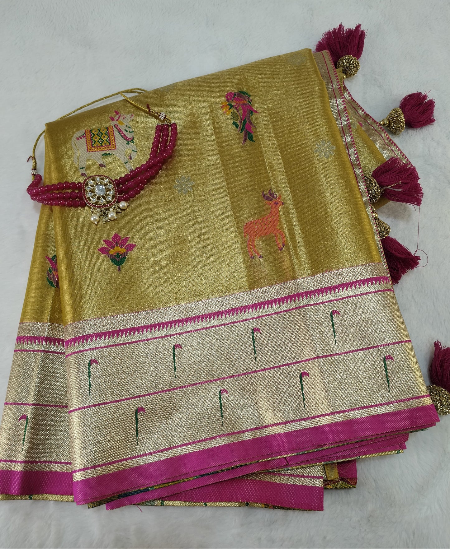 Luxurious Antique Gold Art Tissue Paithani Saree (TPS-01)