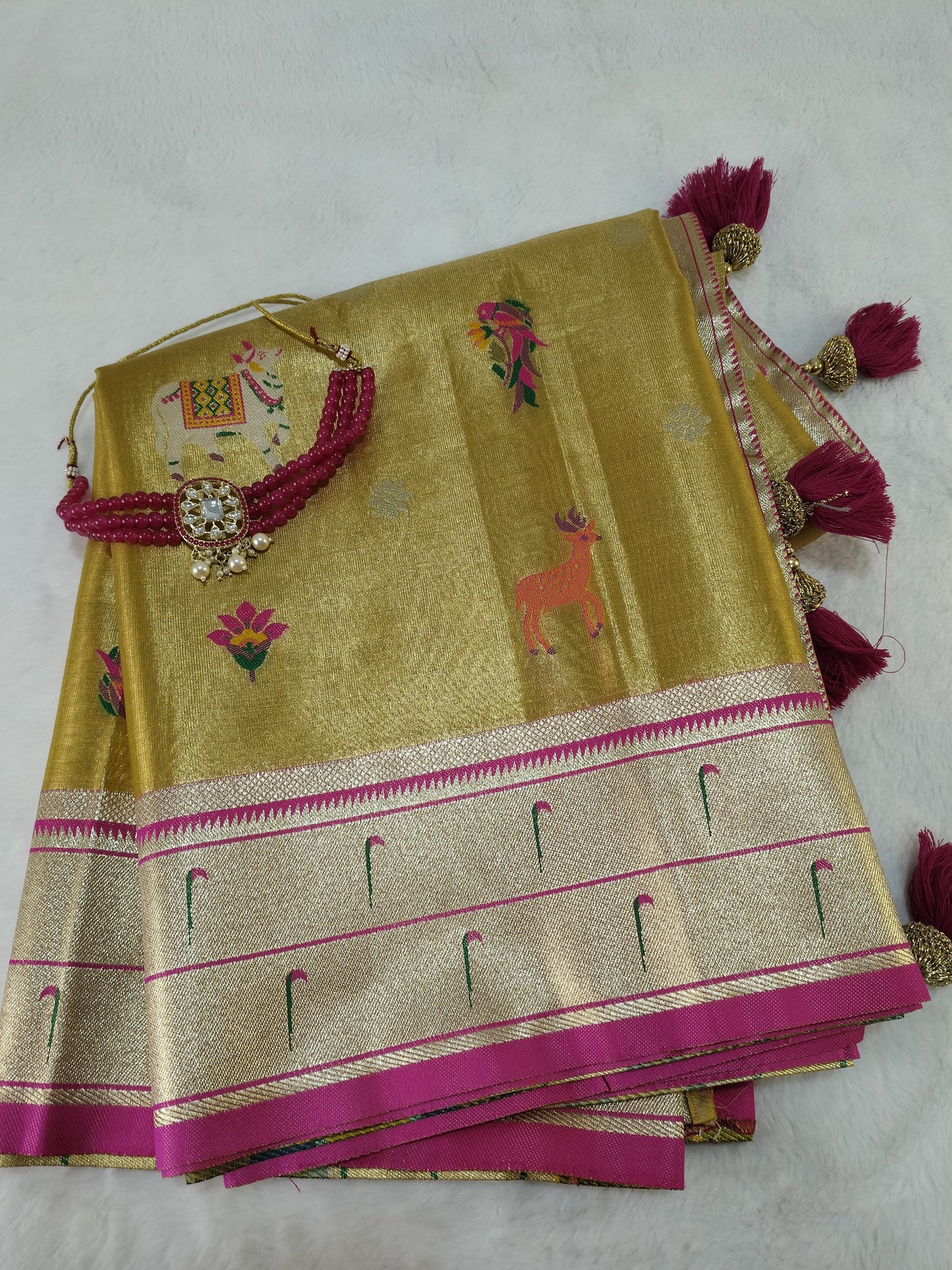 Luxurious Antique Gold Art Tissue Paithani Saree (TPS-01)