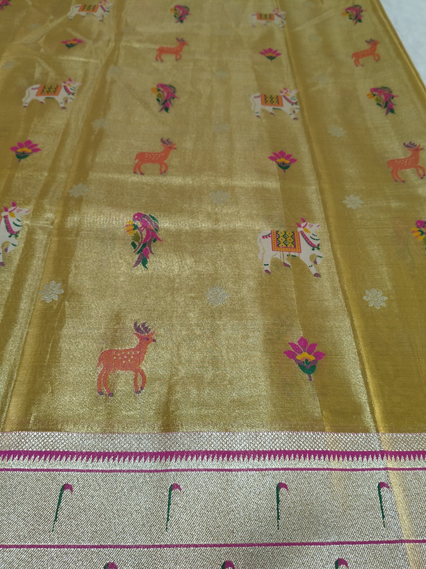 Luxurious Antique Gold Art Tissue Paithani Saree (TPS-01)