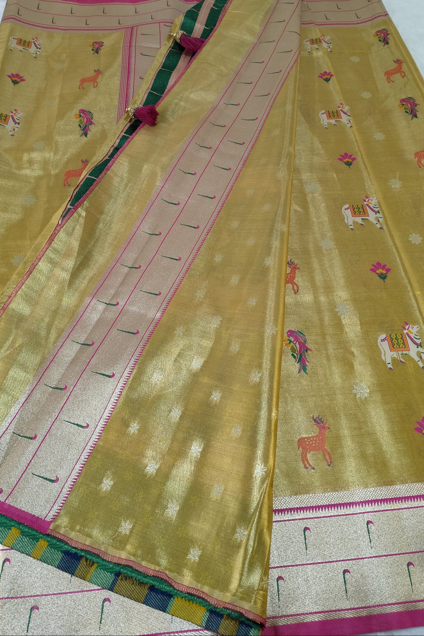 Luxurious Antique Gold Art Tissue Paithani Saree (TPS-01)