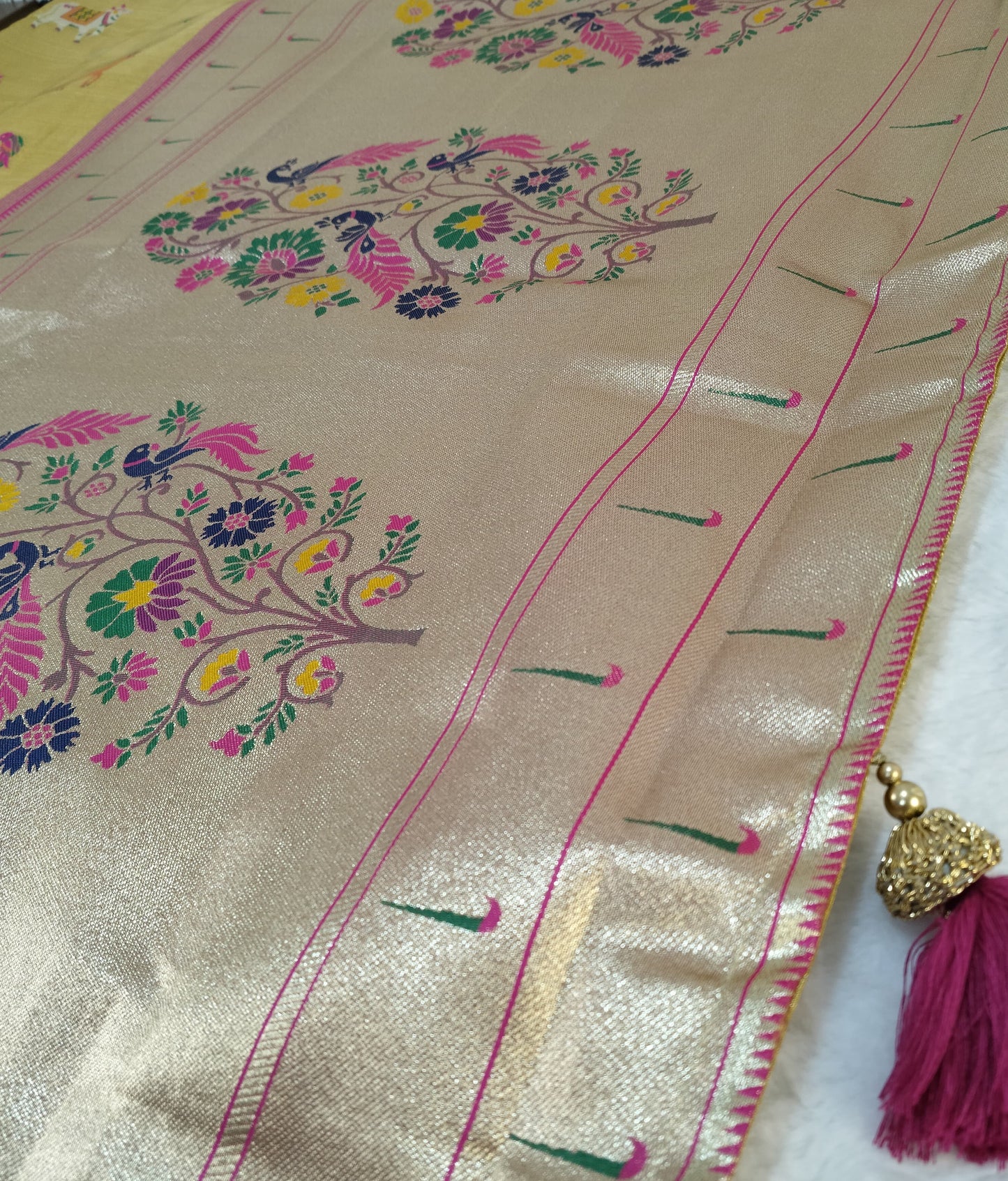 Luxurious Antique Gold Art Tissue Paithani Saree (TPS-01)