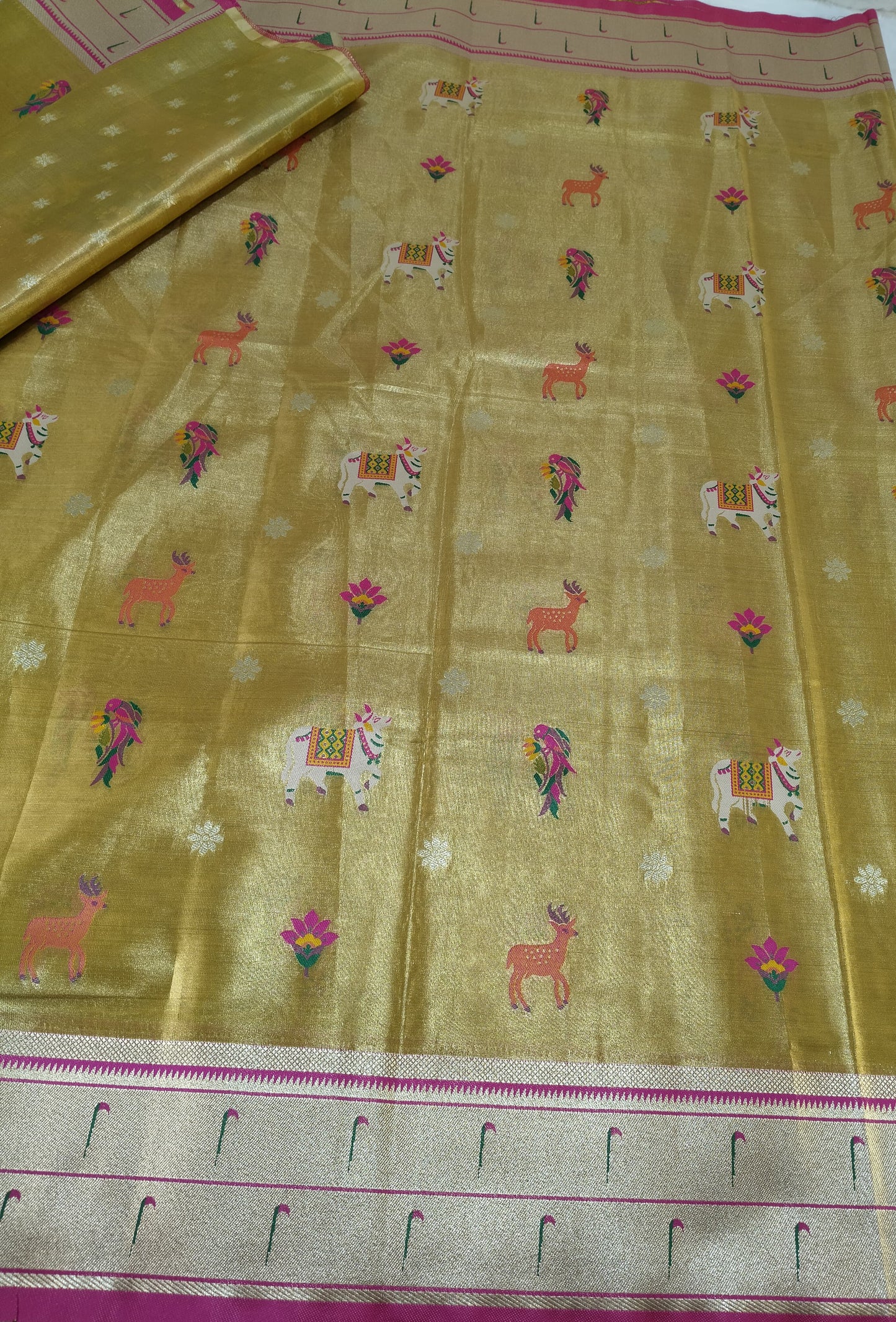 Luxurious Antique Gold Art Tissue Paithani Saree (TPS-01)