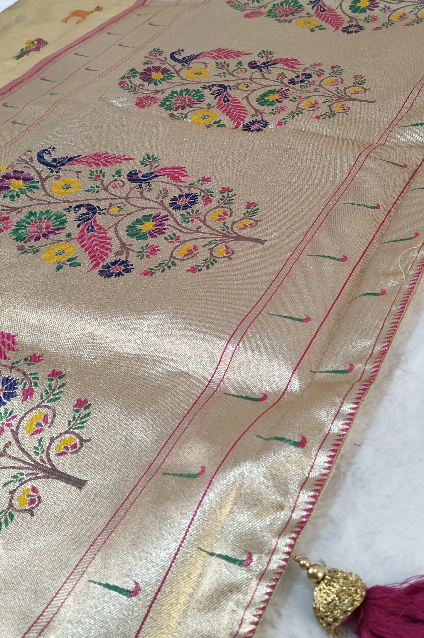 Luxurious Antique Gold Art Tissue Paithani Saree (TPS-01)