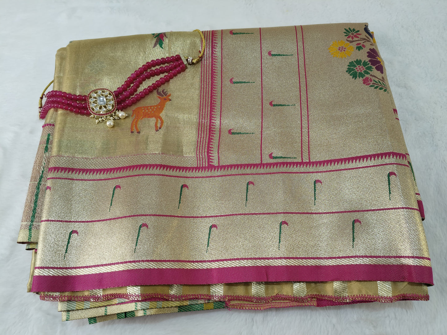 Luxurious Antique Gold Art Tissue Paithani Saree (TPS-01)