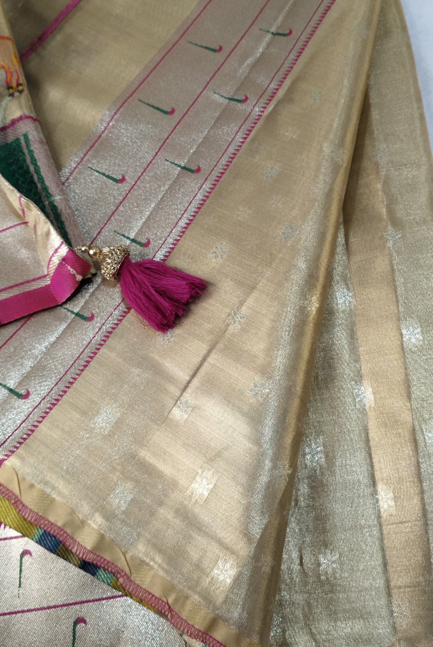 Luxurious Antique Gold Art Tissue Paithani Saree (TPS-01)