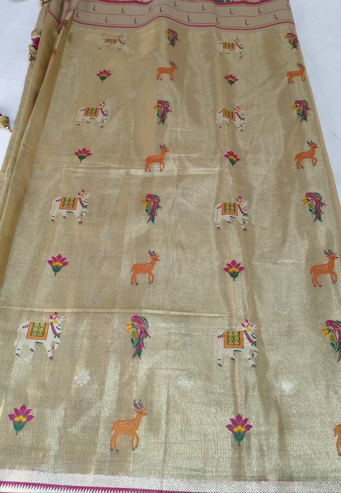 Luxurious Antique Gold Art Tissue Paithani Saree (TPS-01)