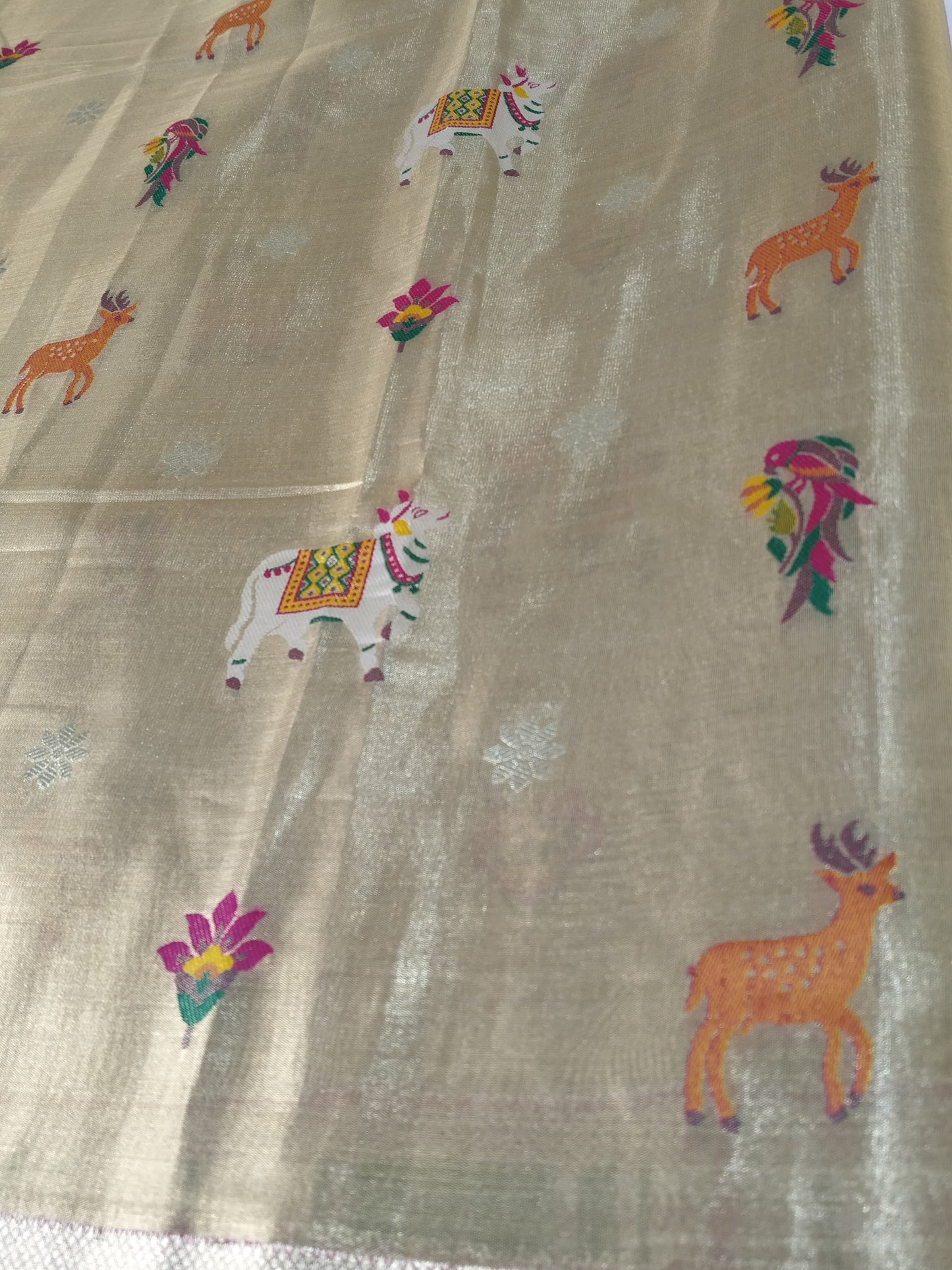 Luxurious Antique Gold Art Tissue Paithani Saree (TPS-01)