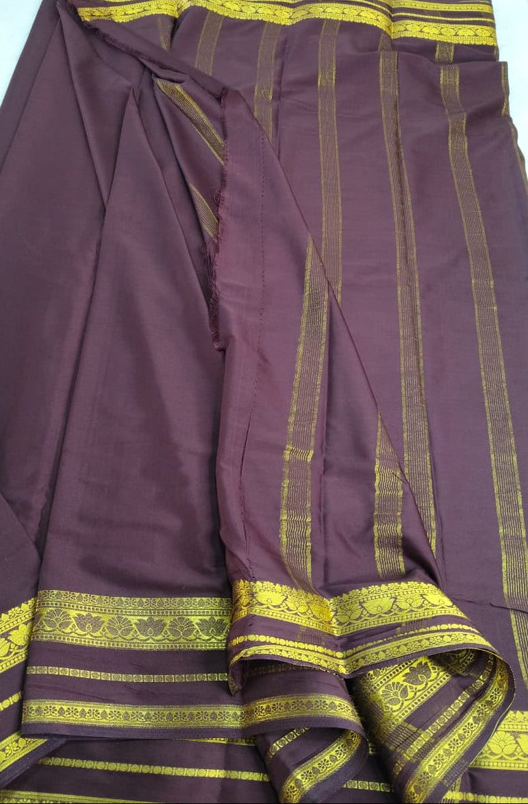 Premium Semi Crepe saree - Dark Chocolate Brown with Gold Zari Border(SS-34)