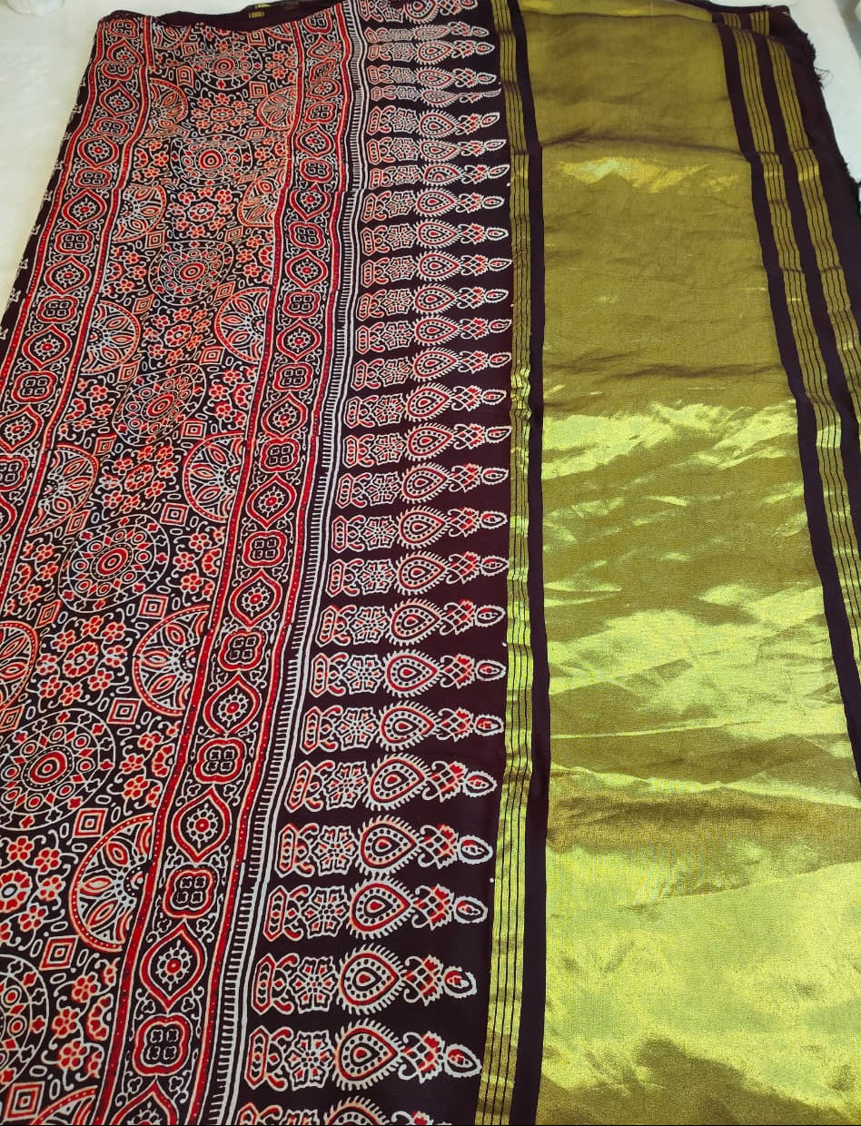 Premium Modal Silk Saree With Ajrakh Style Motifs (MDL-01)