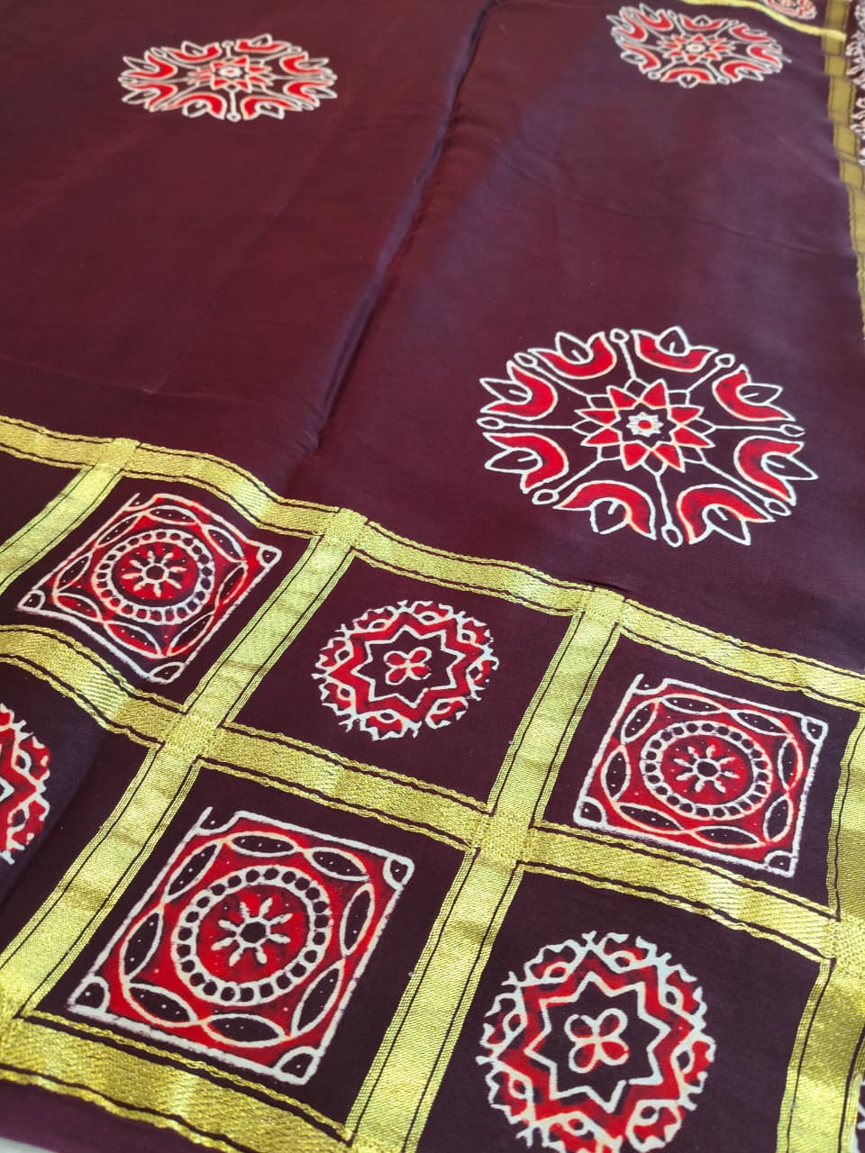 Premium Modal Silk Saree With Ajrakh Style Motifs (MDL-01)