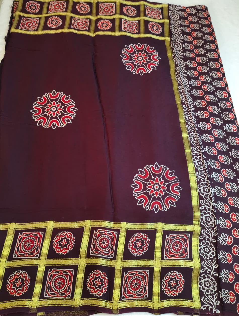 Premium Modal Silk Saree With Ajrakh Style Motifs (MDL-01)