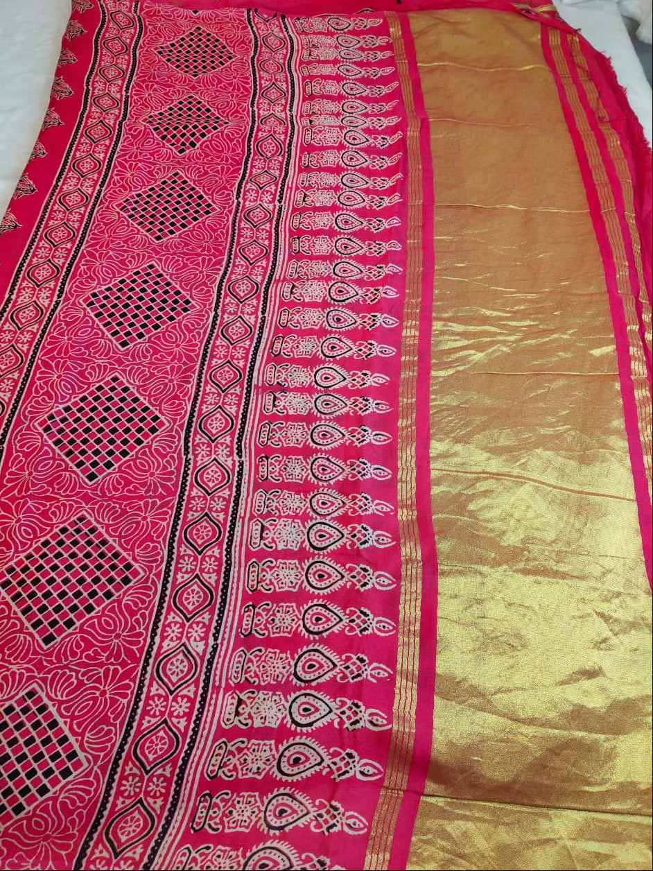 Premium Modal Silk Saree With Ajrakh Style Motifs (MDL-01)