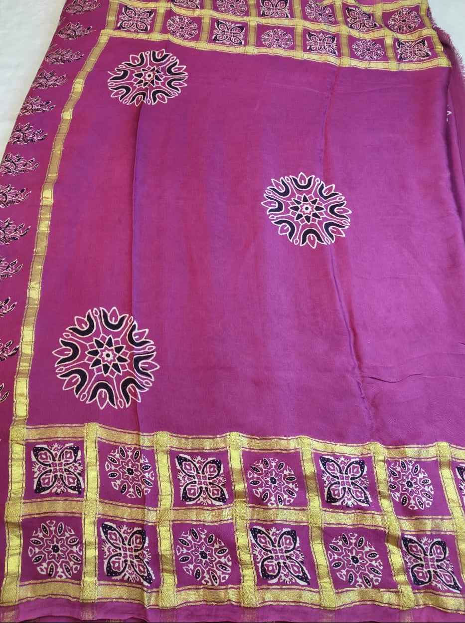 Premium Modal Silk Saree With Ajrakh Style Motifs (MDL-01)