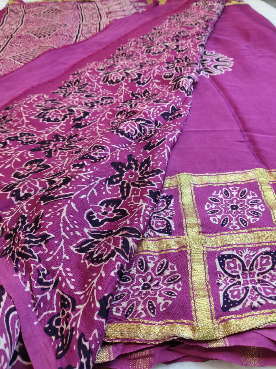 Premium Modal Silk Saree With Ajrakh Style Motifs (MDL-01)