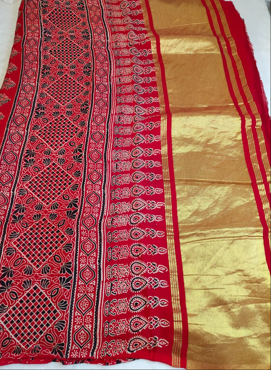 Premium Modal Silk Saree With Ajrakh Style Motifs (MDL-01)