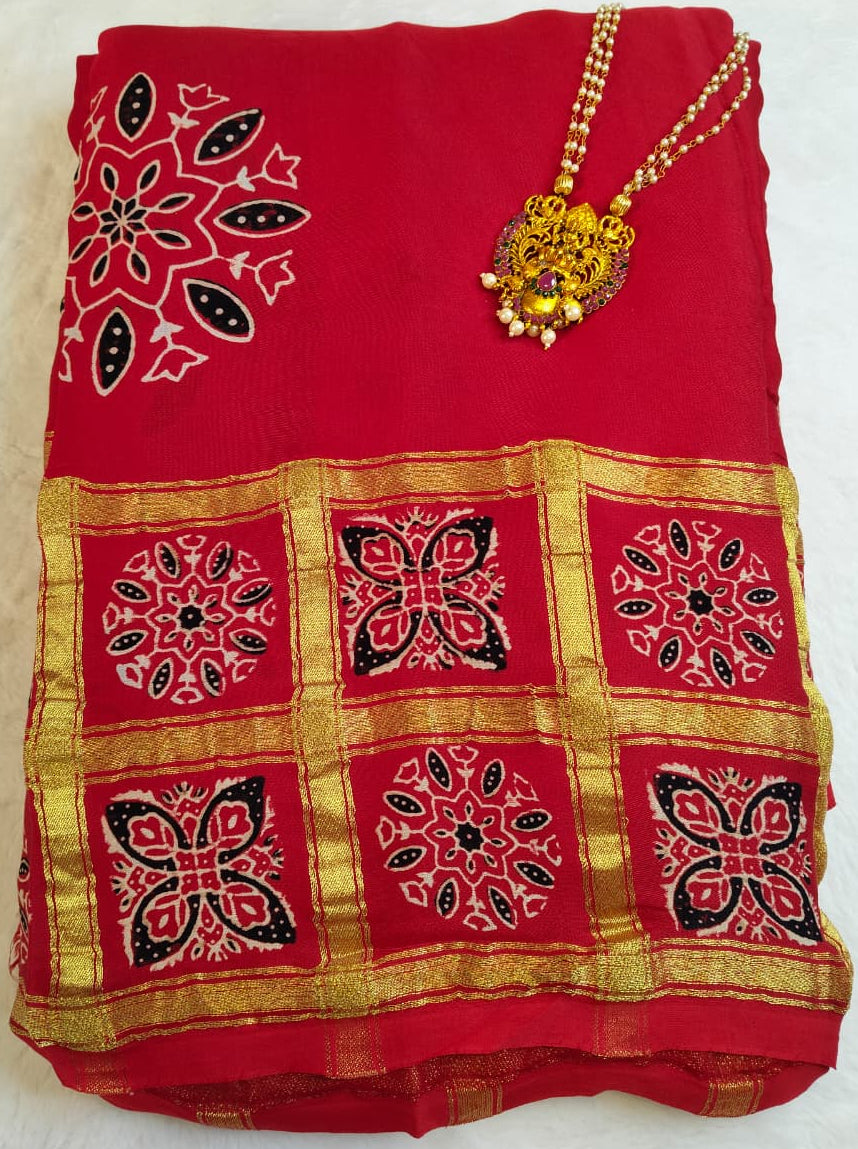 Premium Modal Silk Saree With Ajrakh Style Motifs (MDL-01)