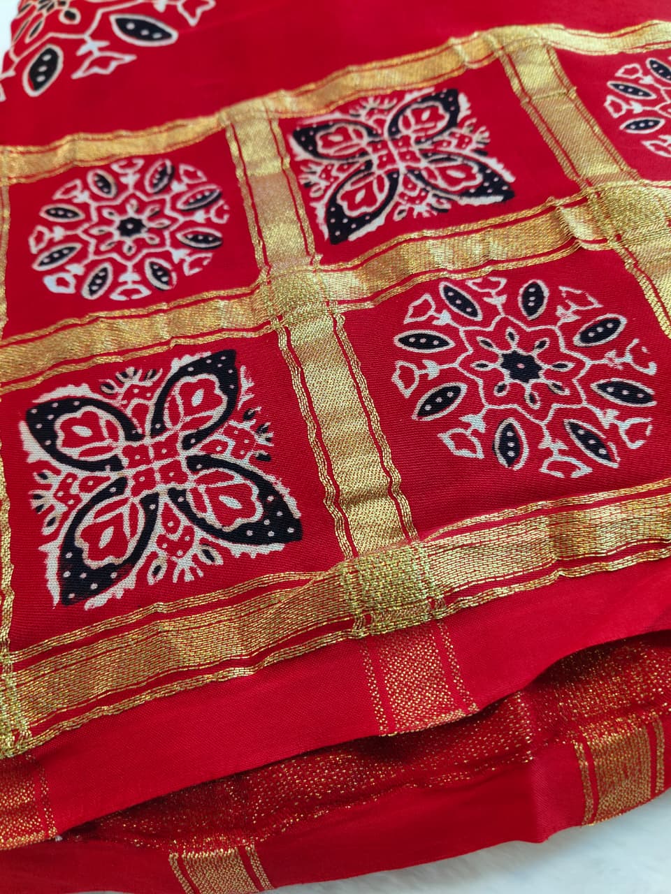 Premium Modal Silk Saree With Ajrakh Style Motifs (MDL-01)