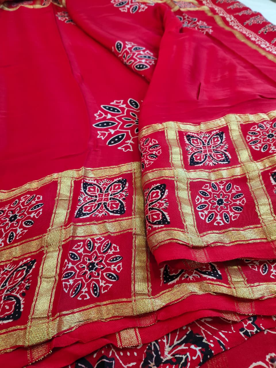Premium Modal Silk Saree With Ajrakh Style Motifs (MDL-01)