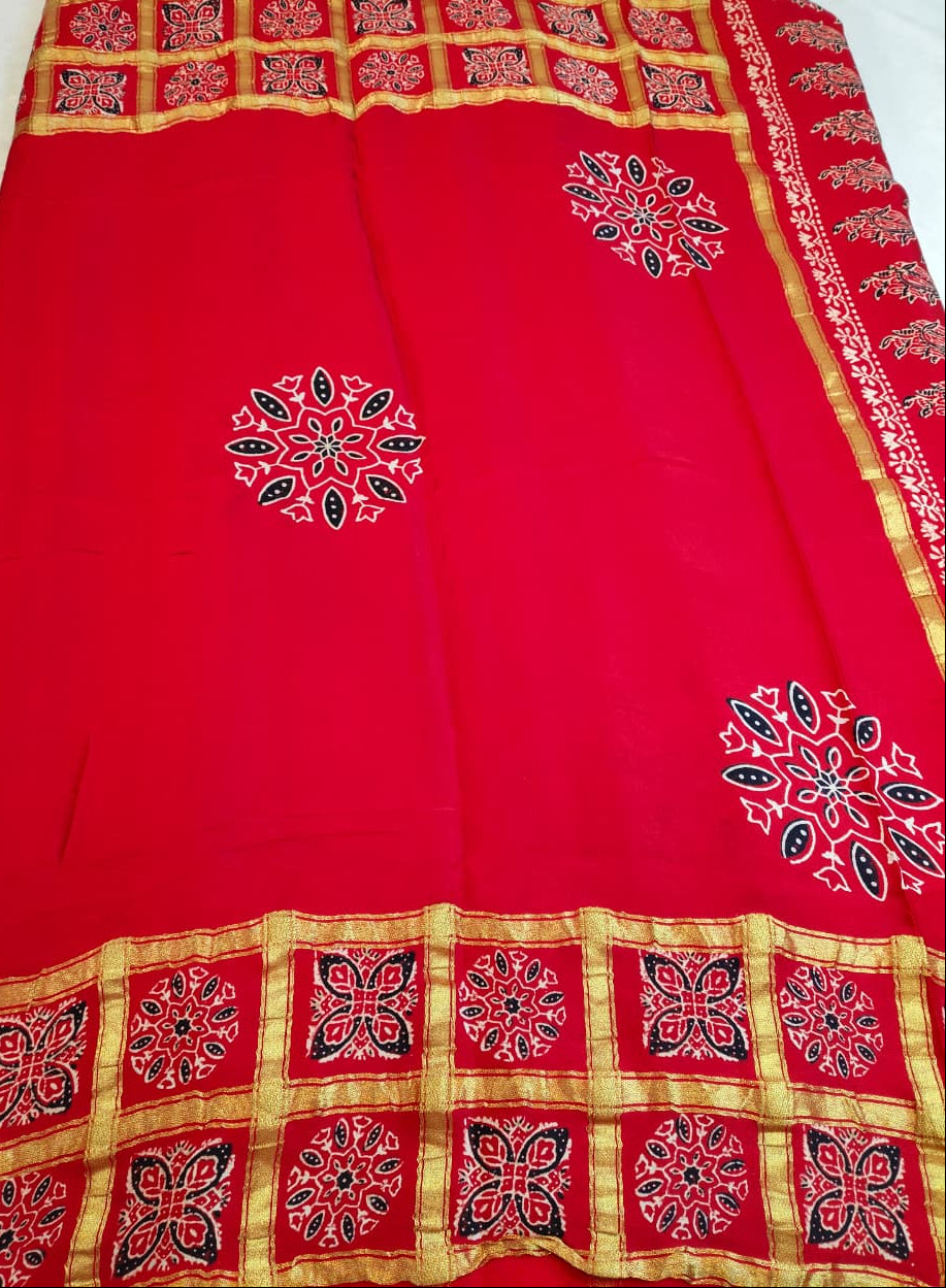 Premium Modal Silk Saree With Ajrakh Style Motifs (MDL-01)