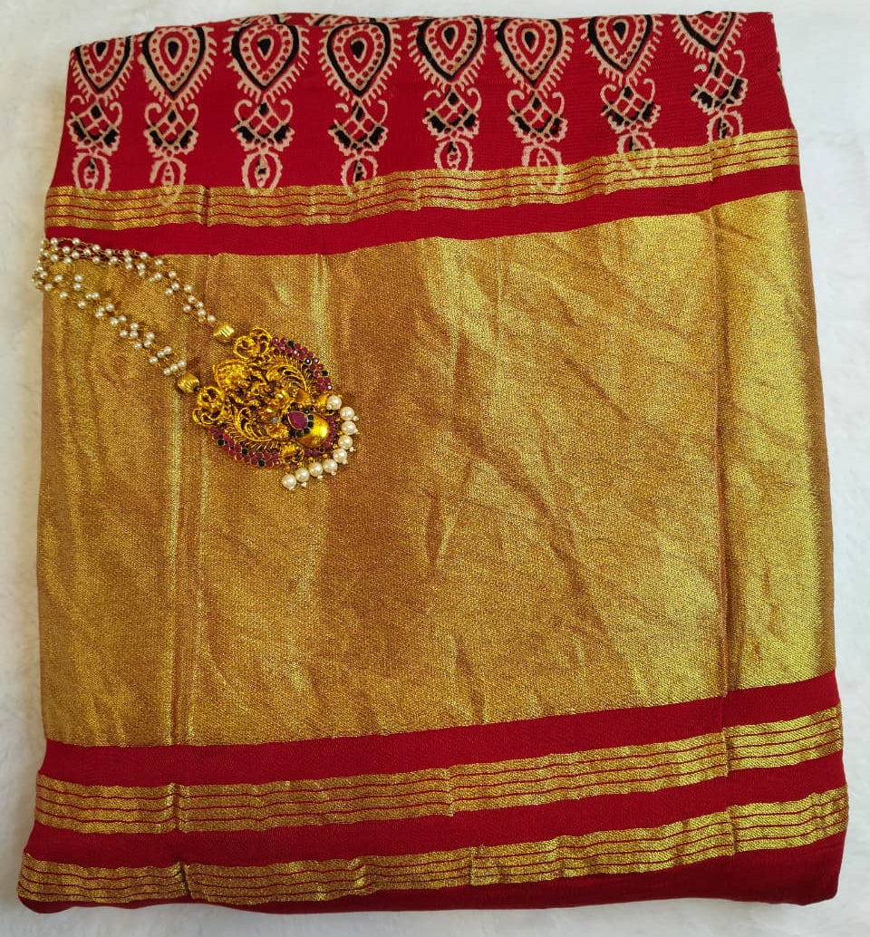 Premium Modal Silk Saree With Ajrakh Style Motifs (MDL-01)