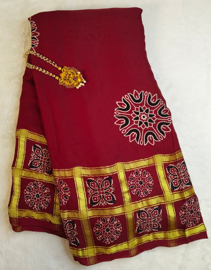 Premium Modal Silk Saree With Ajrakh Style Motifs (MDL-01)