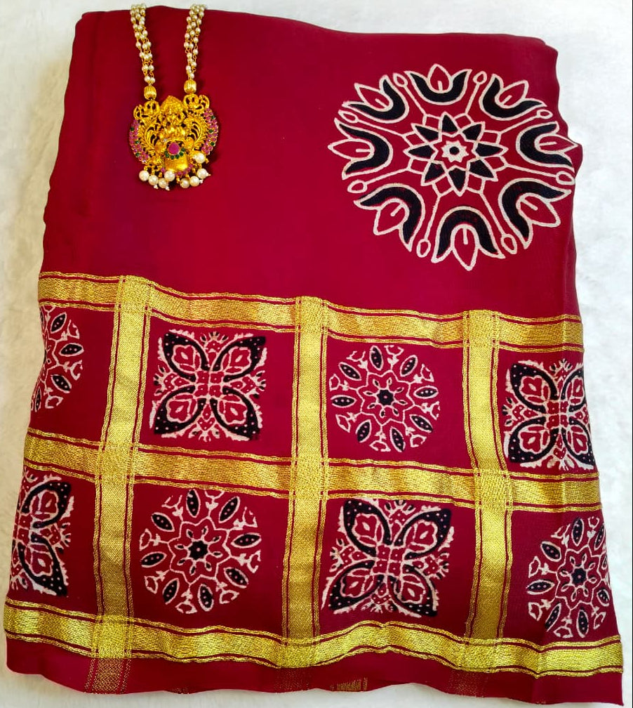 Premium Modal Silk Saree With Ajrakh Style Motifs (MDL-01)