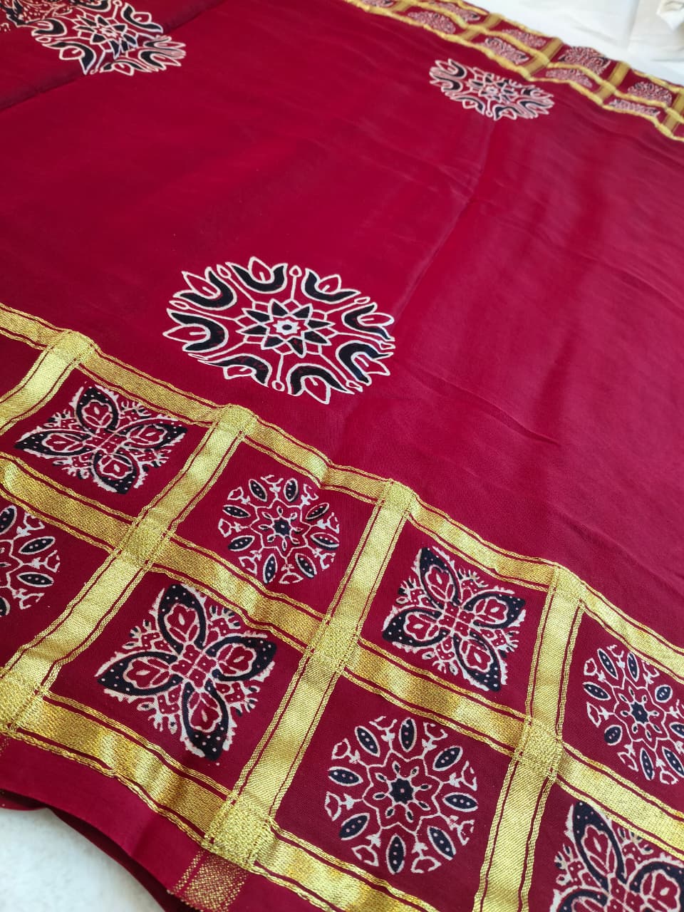 Premium Modal Silk Saree With Ajrakh Style Motifs (MDL-01)