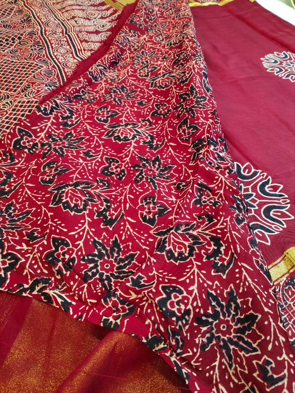 Premium Modal Silk Saree With Ajrakh Style Motifs (MDL-01)