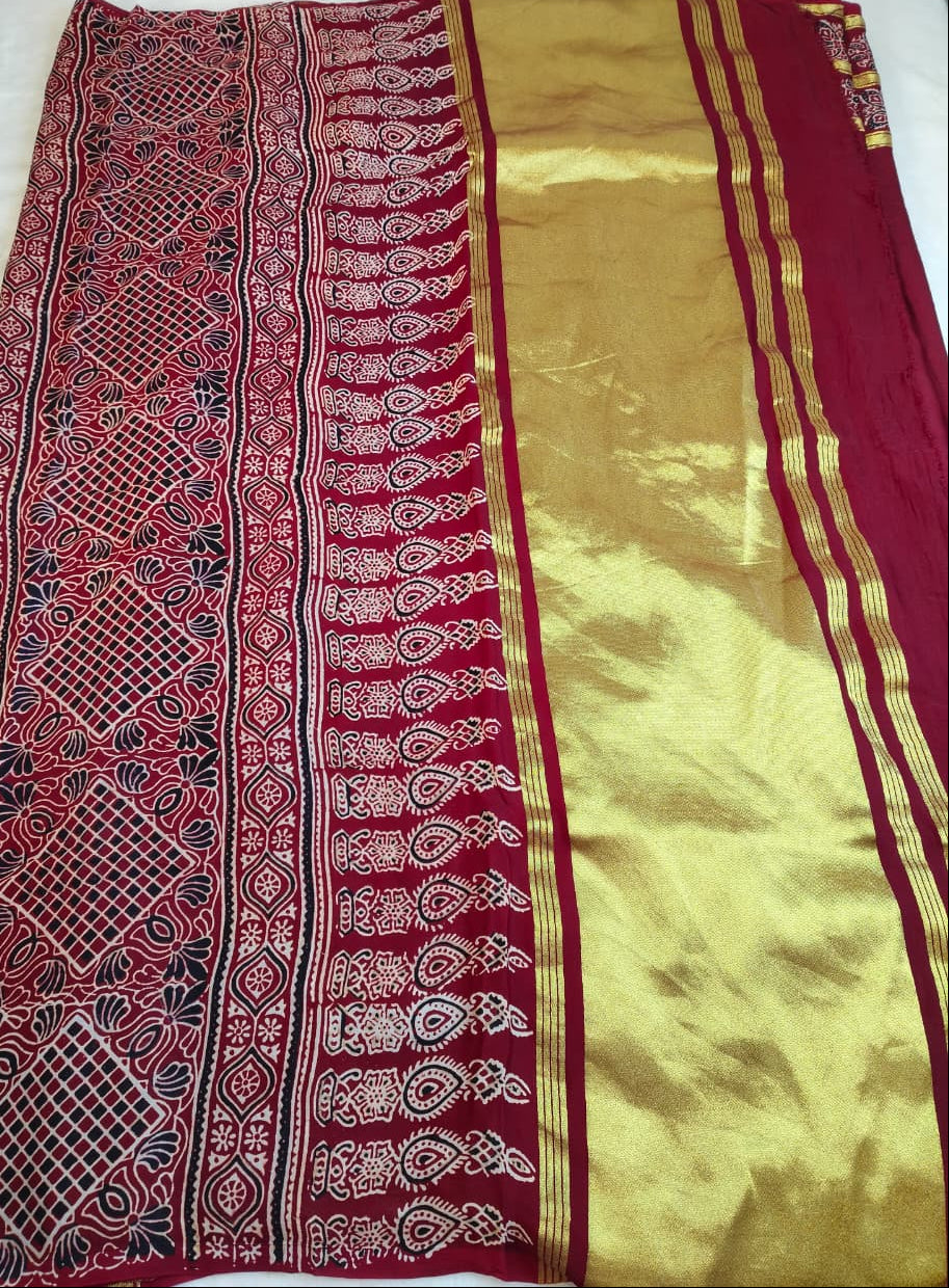 Premium Modal Silk Saree With Ajrakh Style Motifs (MDL-01)