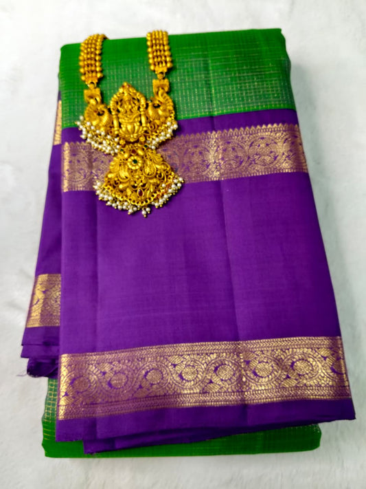 Molakalmuru Pure Double Border Saree Green With Royal Purple (MMP-06)